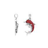AP-6354-CR Sterling Silver Dolphin Shape Pendant With Coral